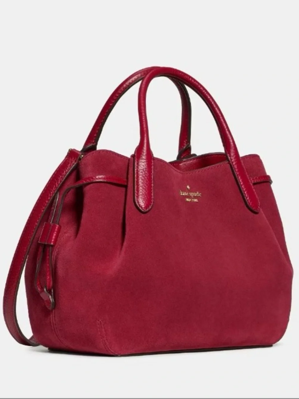 Kate Spade Small Dumpling Suede Satchel Handbag, Red Jam🌸